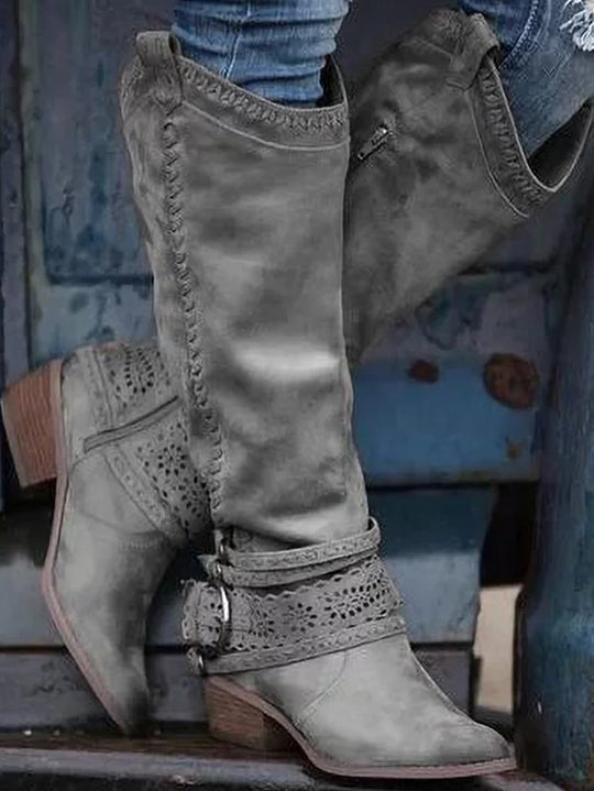 Damen Lederstiefel Im Vintage Design