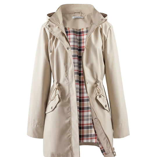 Trenchcoat mit Kapuze, Reißverschluss und Taillenzug für Damen