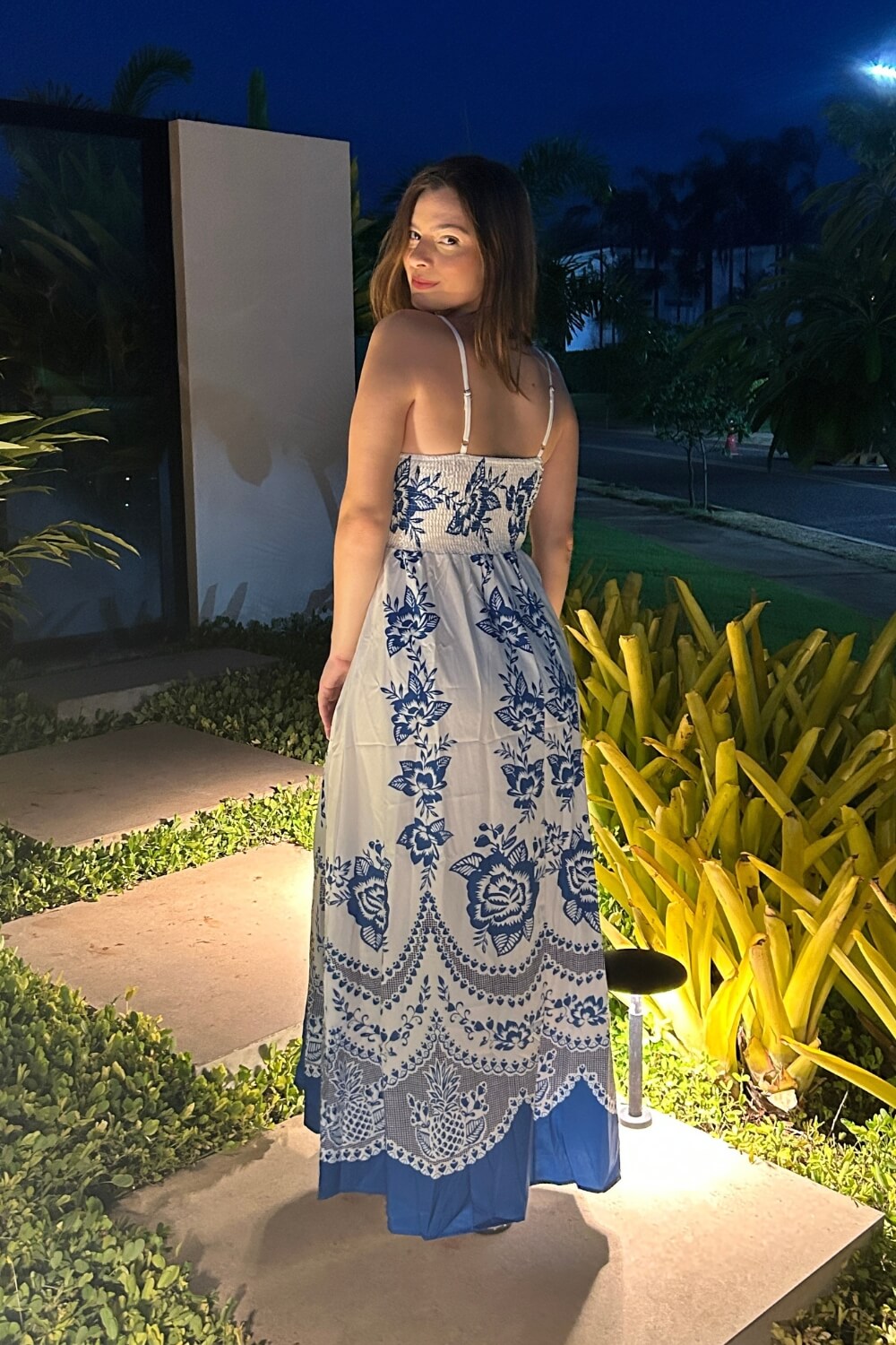 Polyester Spaghettiträger Midikleid Blau