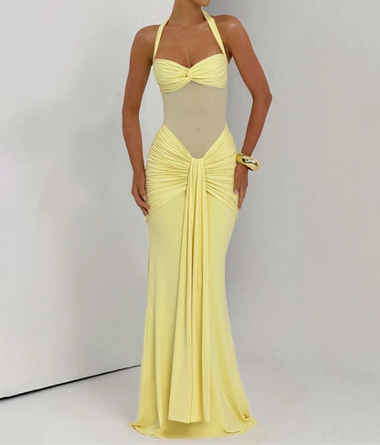 Halter gerafftes Bodycon Maxikleid formendes Abendkleid