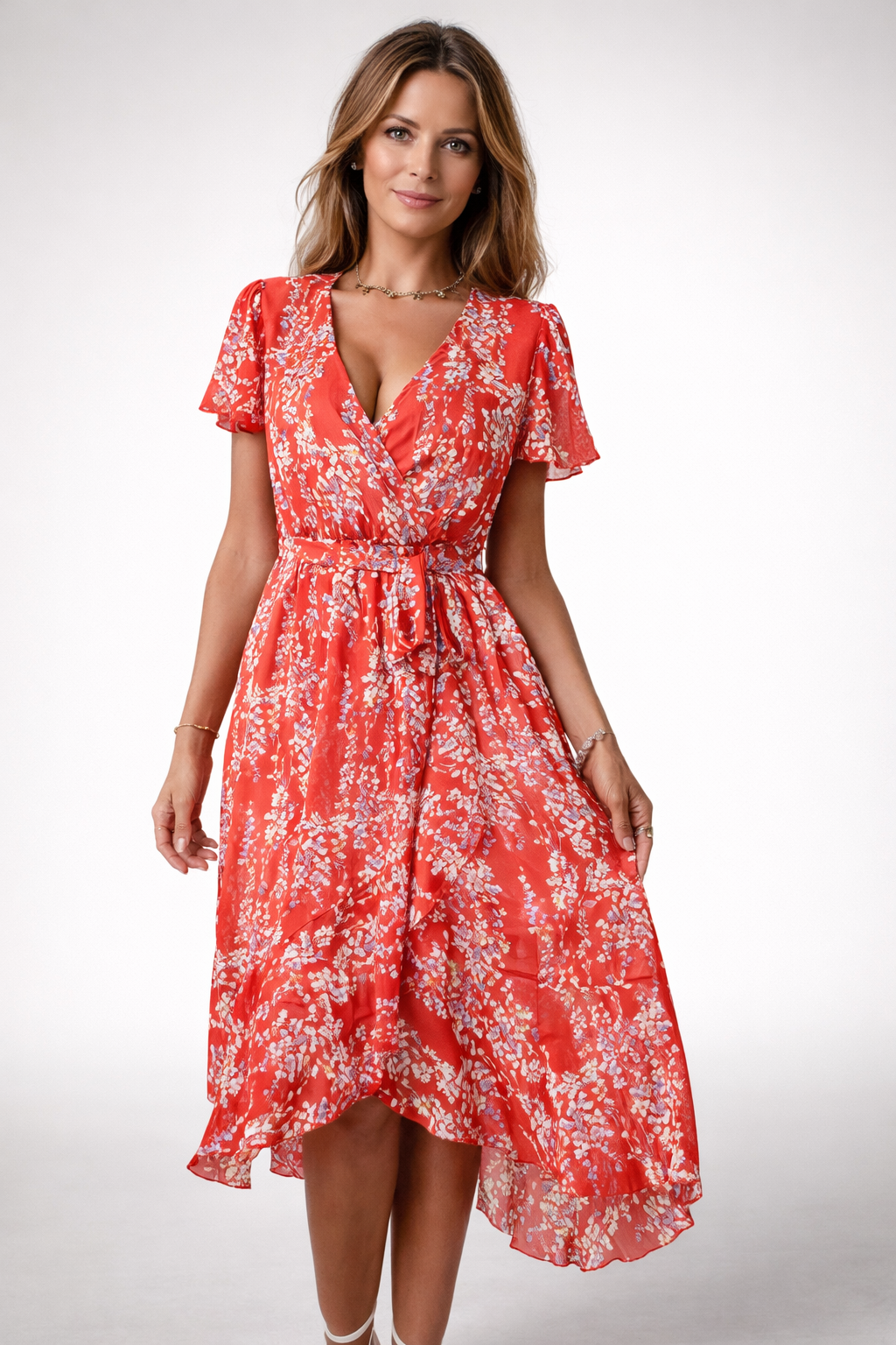 Midikleid mit floralem Wickeldesign