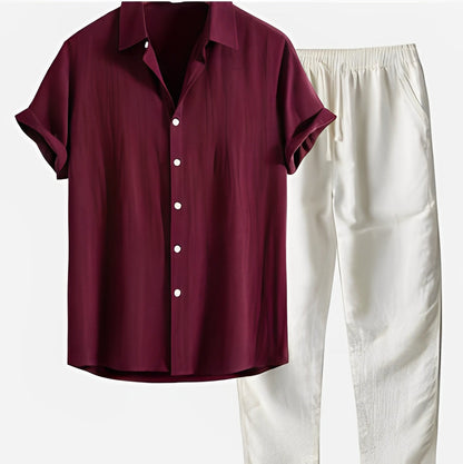 Herren Freizeit Leinen Hemd und Hose Set für den Sommer