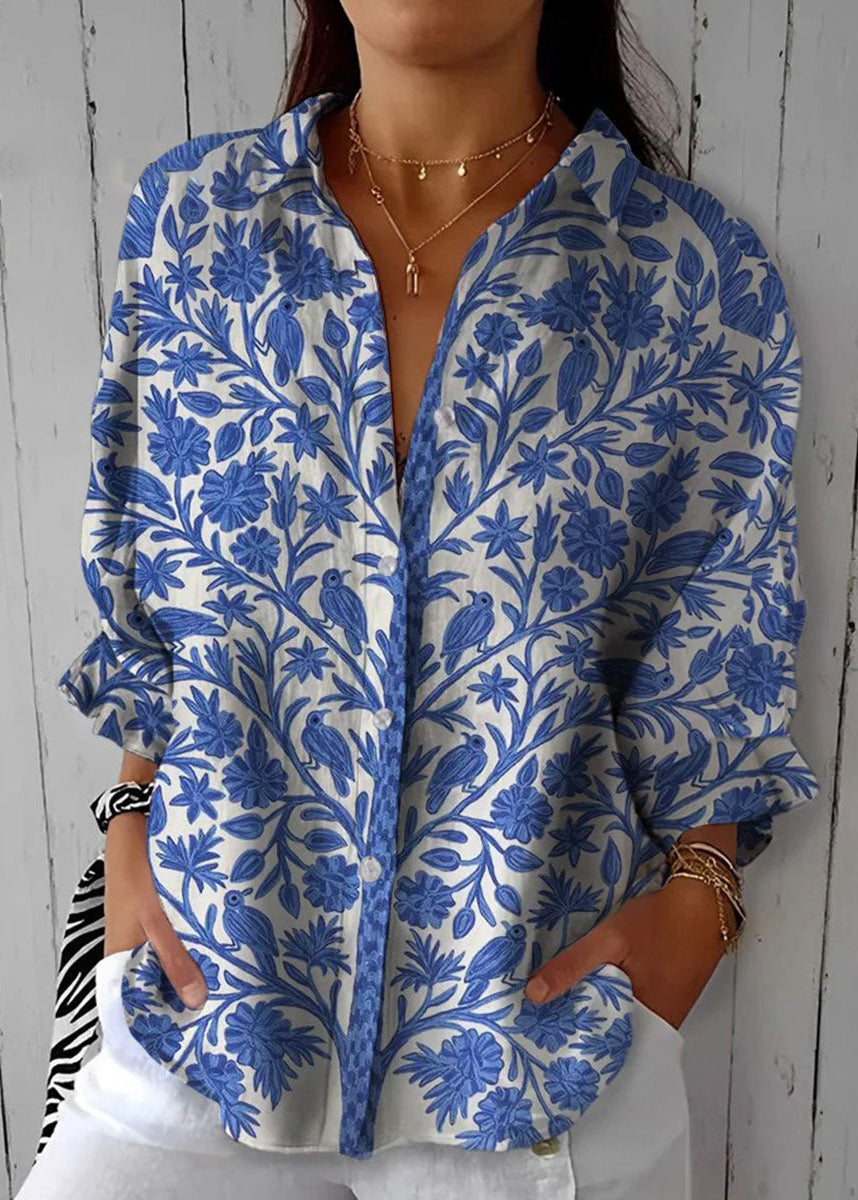Damenbluse mit blauem Blumenmuster