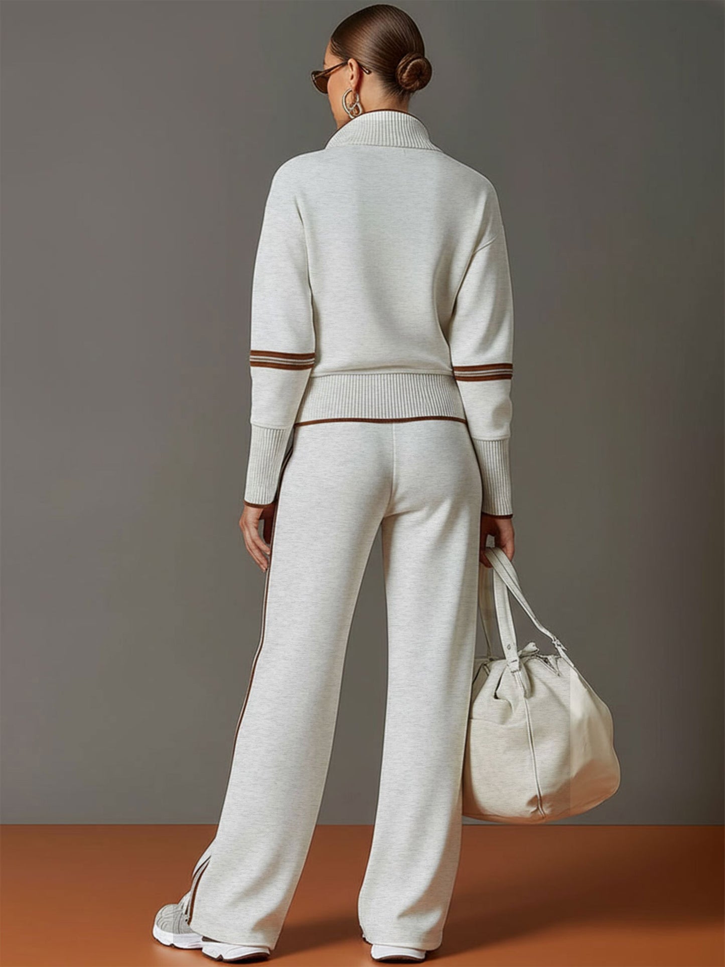 Sweatshirt mit halbem Reißverschluss und weite Hose Lounge-Set