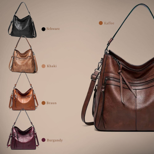 Geräumige Schultertasche mit Reißverschlussfächern für Damen