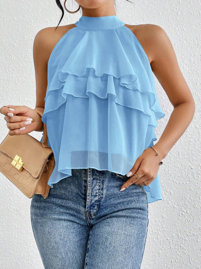 Damen Chiffon-Tanktop mit Volantbesatz und lockerem Fall