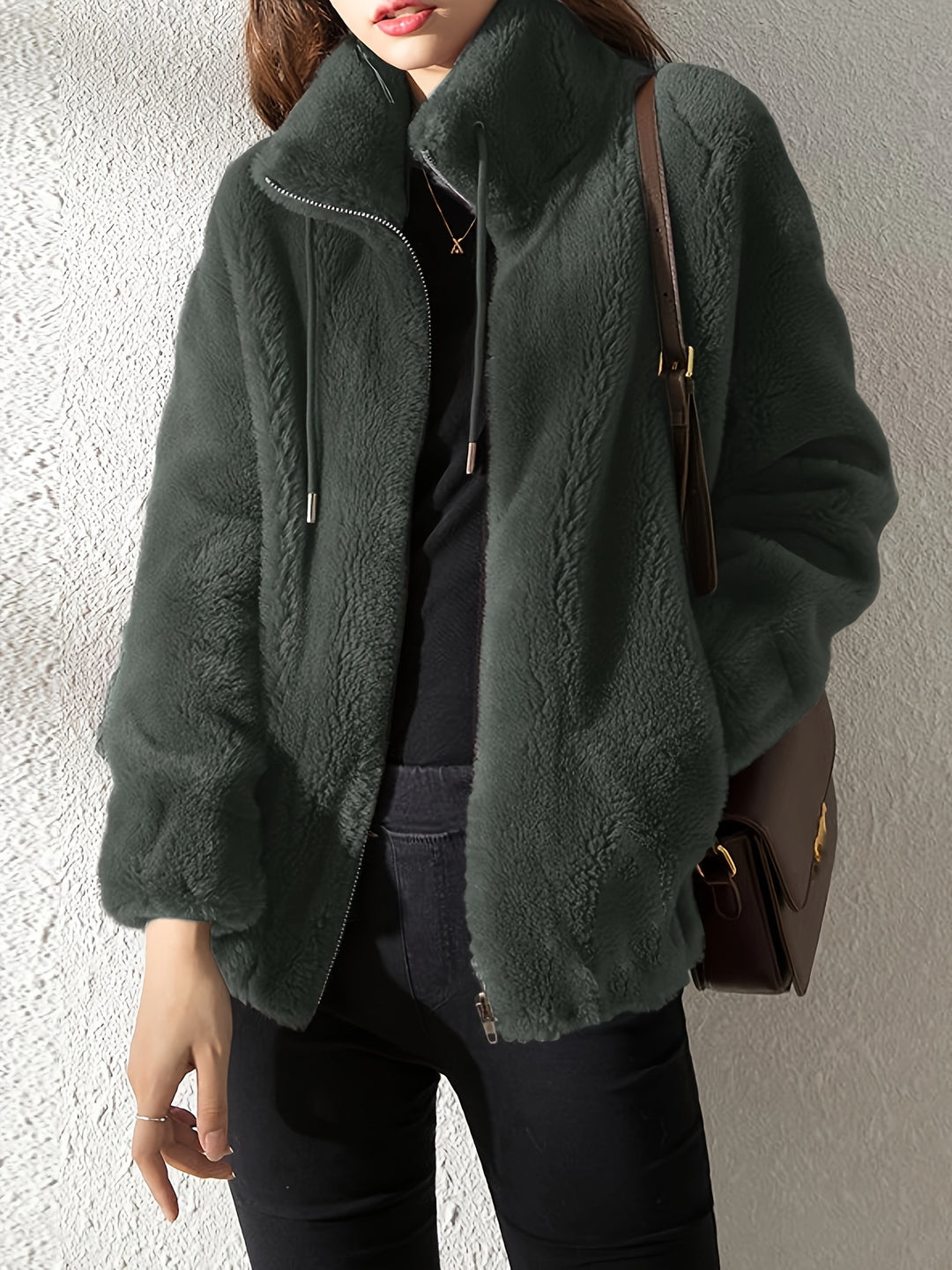 Teddy Mantel mit Reißverschluss und Kordelzug für Damen