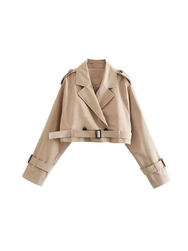 Damen Trenchjacke Kurz Mit Reverskragen