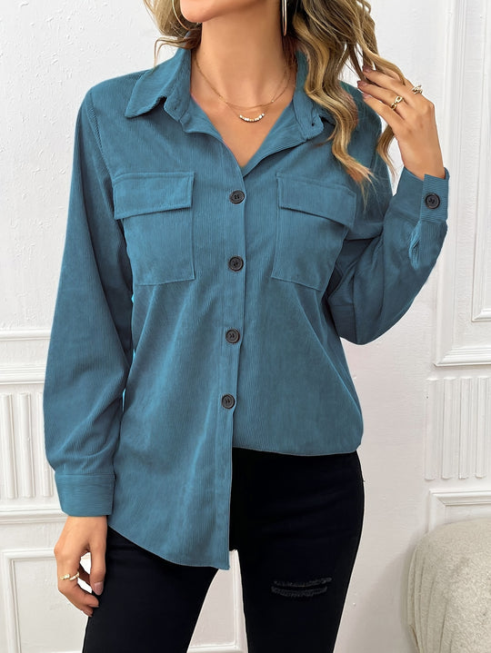 Cordjacke mit Reverskragen und aufgesetzten Taschen für Damen
