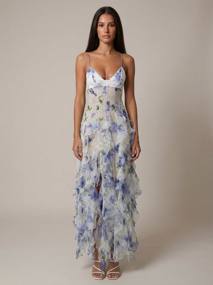 Fließendes Maxikleid Hellblau und Blassrosa