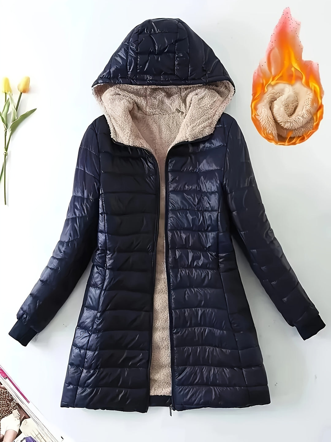 Steppjacke mit Kapuze und Reißverschluss für Damen