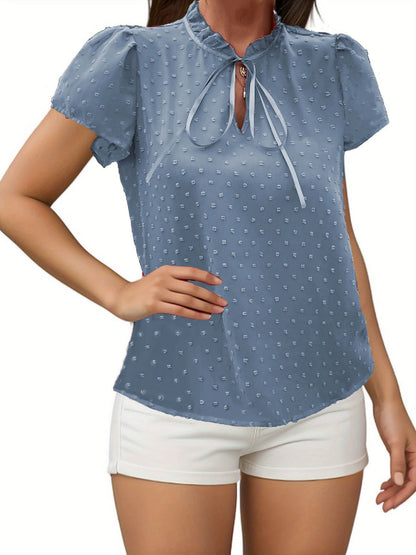 Damenbluse Mit Puffärmeln Und Schnürung Unifarben