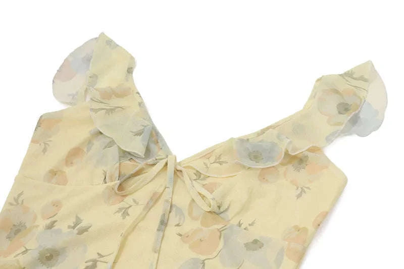 Florales Maxikleid mit tiefem V-Ausschnitt und offenem Rücken Sommerkleid