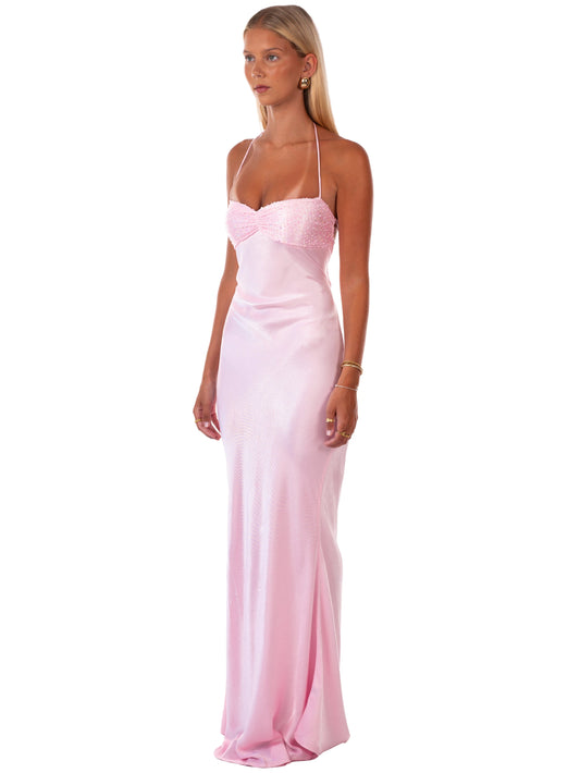 Fließendes Maxikleid in Rosa und Lila