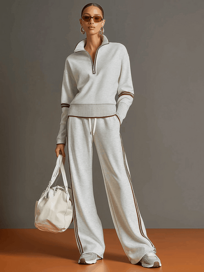 Sweatshirt mit halbem Reißverschluss und weite Hose Lounge-Set