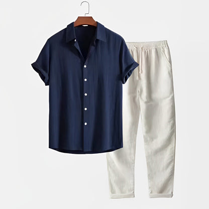 Herren Freizeit Leinen Hemd und Hose Set für den Sommer