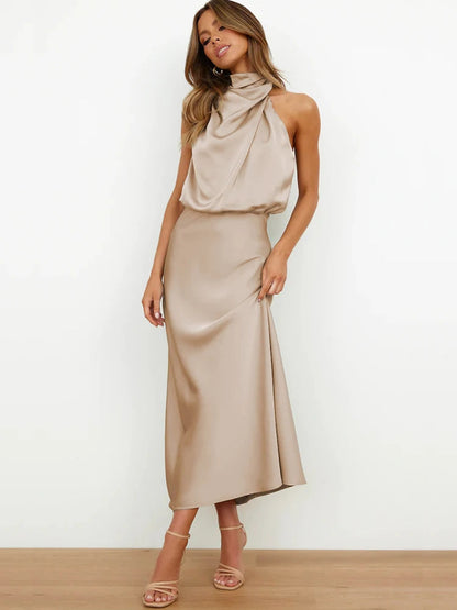 Damen Satin Midikleid mit asymmetrischem Ausschnitt