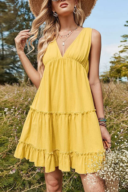 Ärmelloses V-Ausschnitt Polyester Minikleid in lockerer Passform