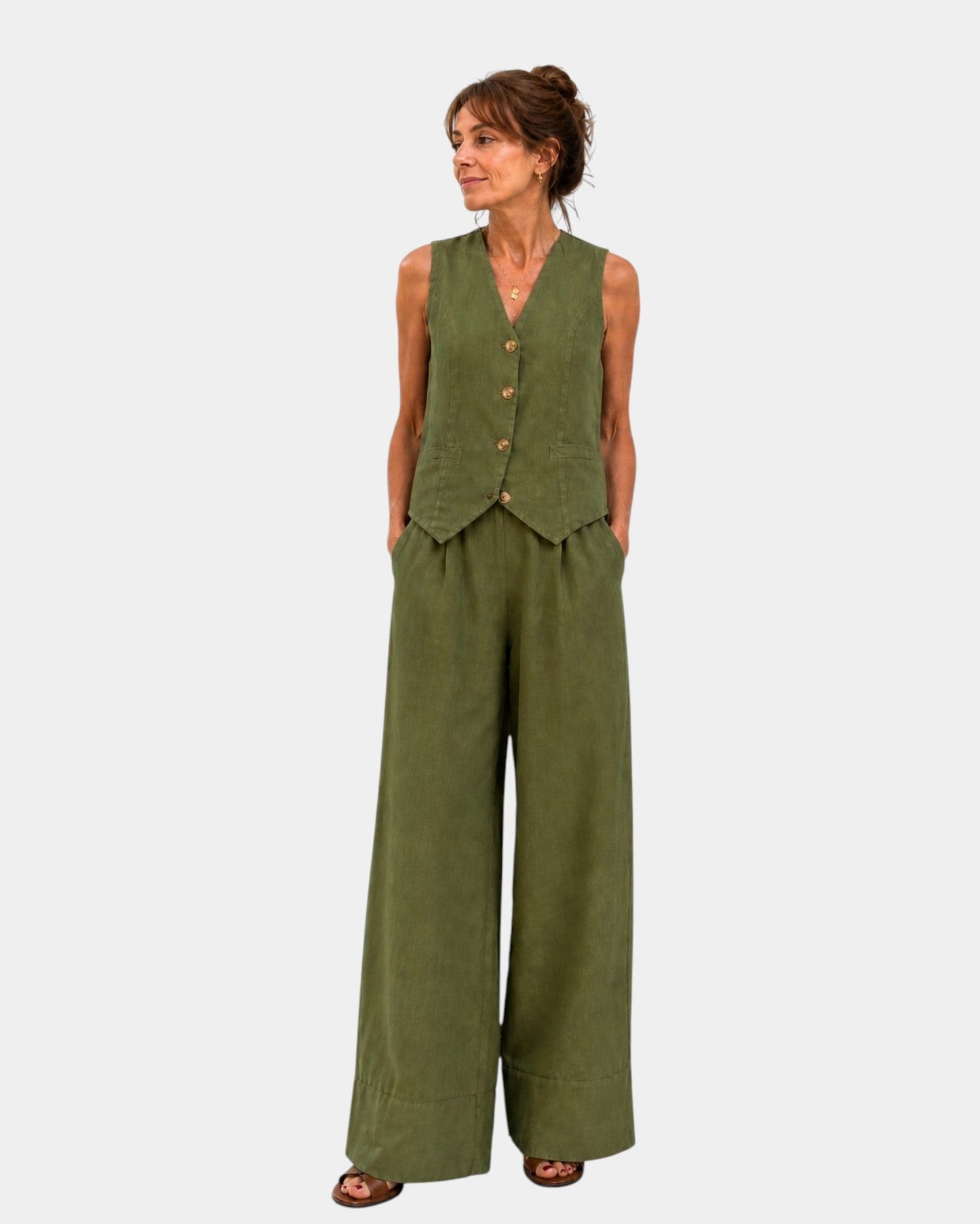 Damenanzug Weste und Hosen mit weitem Bein Set