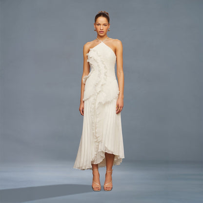 Tea Rose Weißes Midikleid mit Falten für Damen