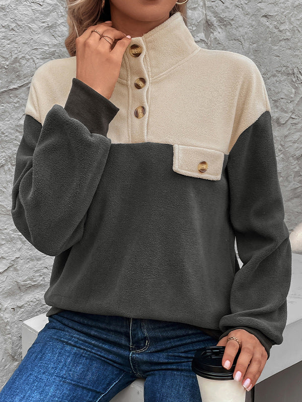 Damen Sweatshirt Mit Stehkragen Und Kontrastfarben