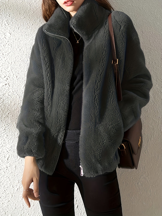 Teddy Mantel mit Reißverschluss und Kordelzug für Damen