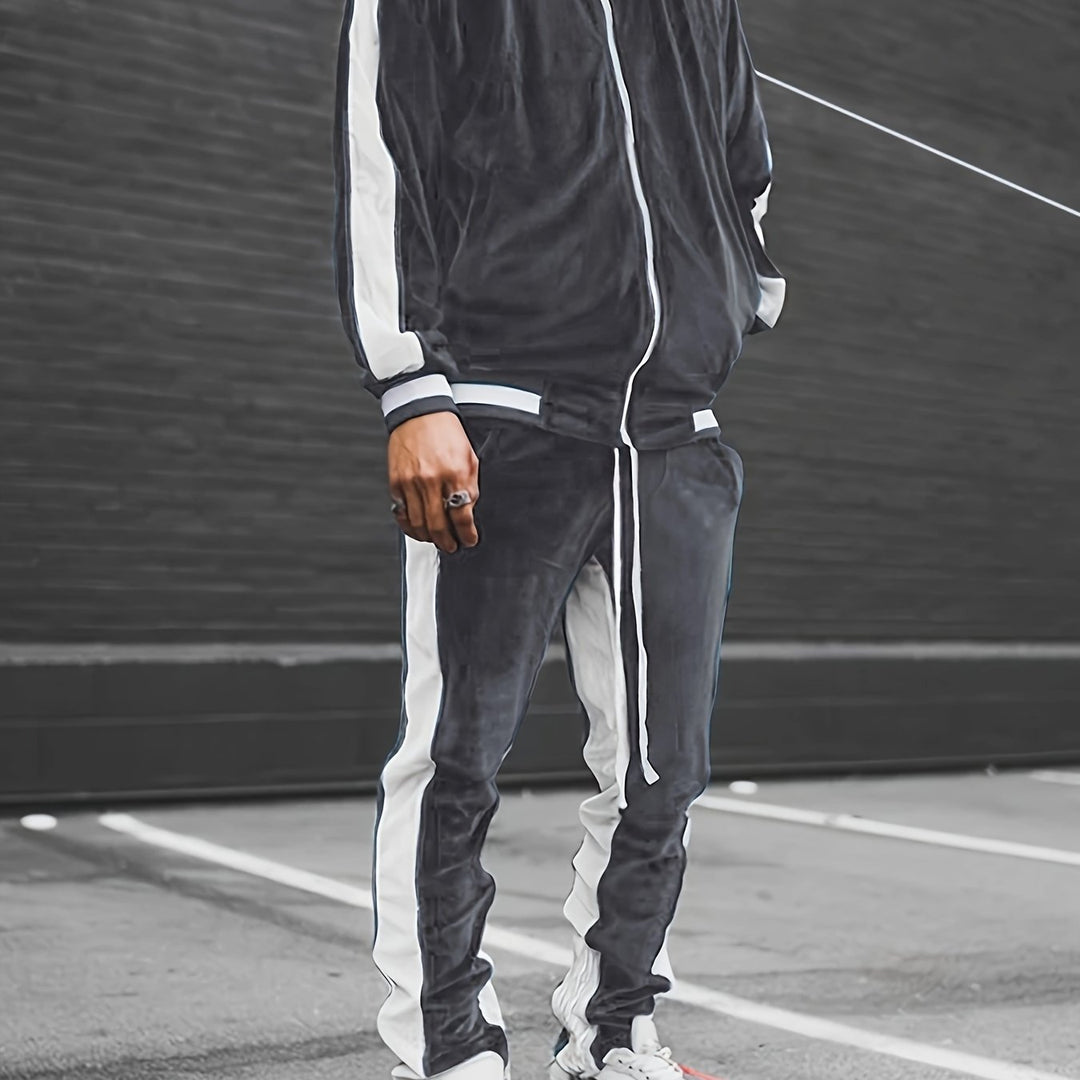 Zweiteiliger Trainingsanzug mit Reißverschluss und Kontraststreifen für Herren