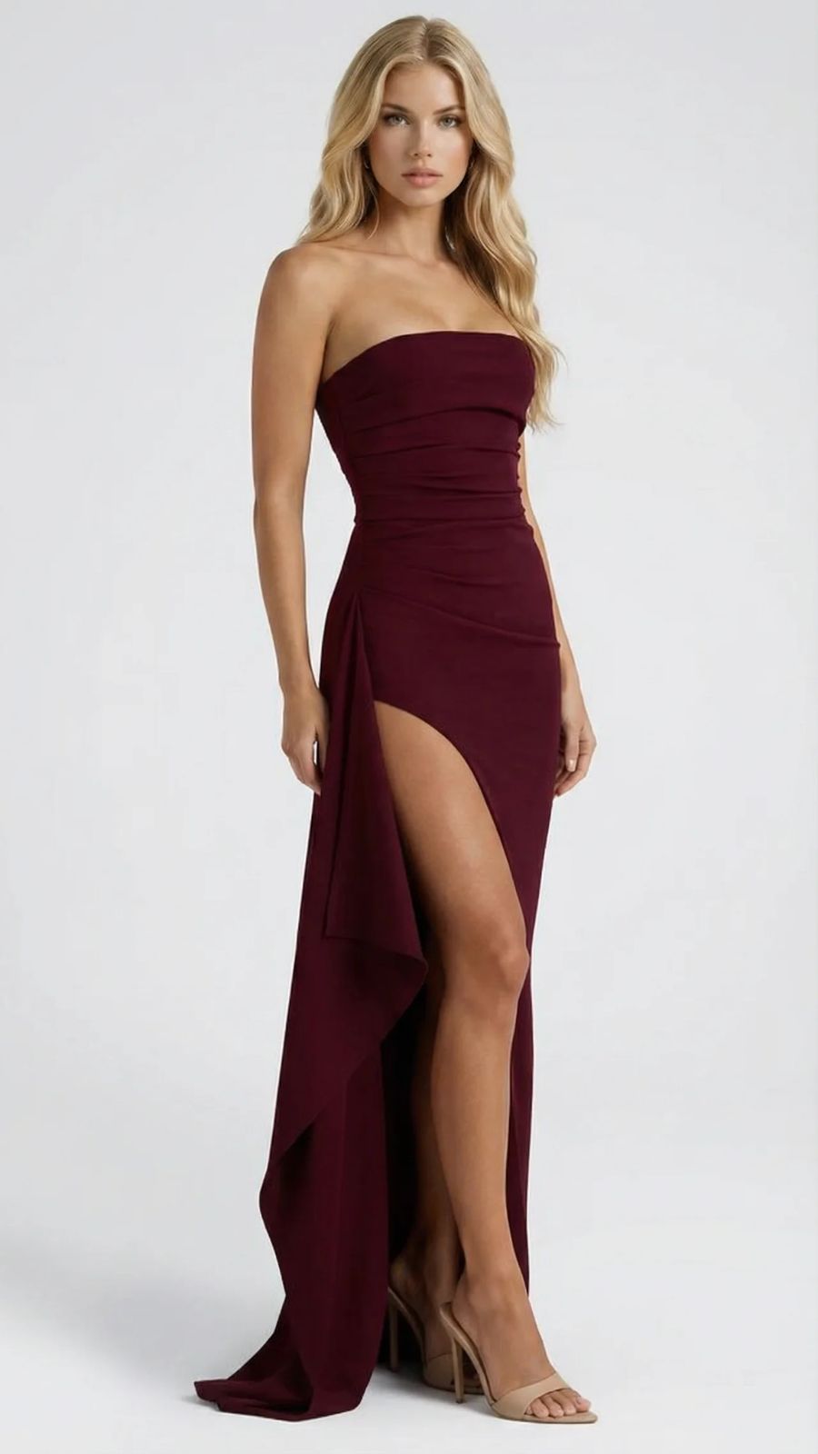 Trägerloses gerafftes Bodycon-Maxi-Kleid