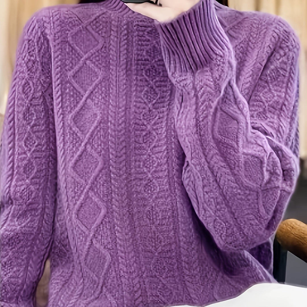 Zopfmuster Pullover mit Stehkragen für Damen