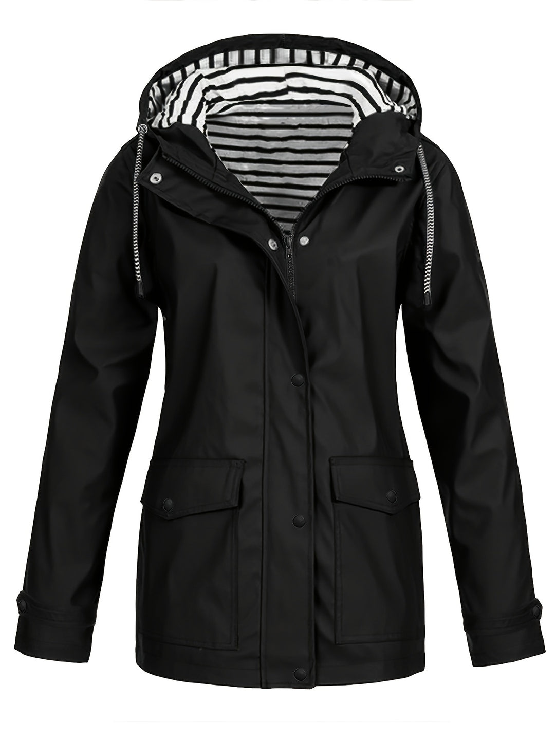 Gestreifte Jacke mit Kapuze und Reißverschluss für Damen