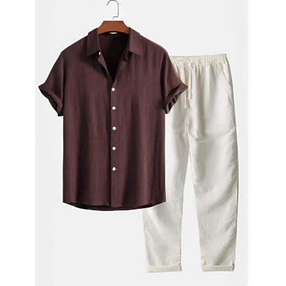 Herren Freizeit Leinen Hemd und Hose Set für den Sommer