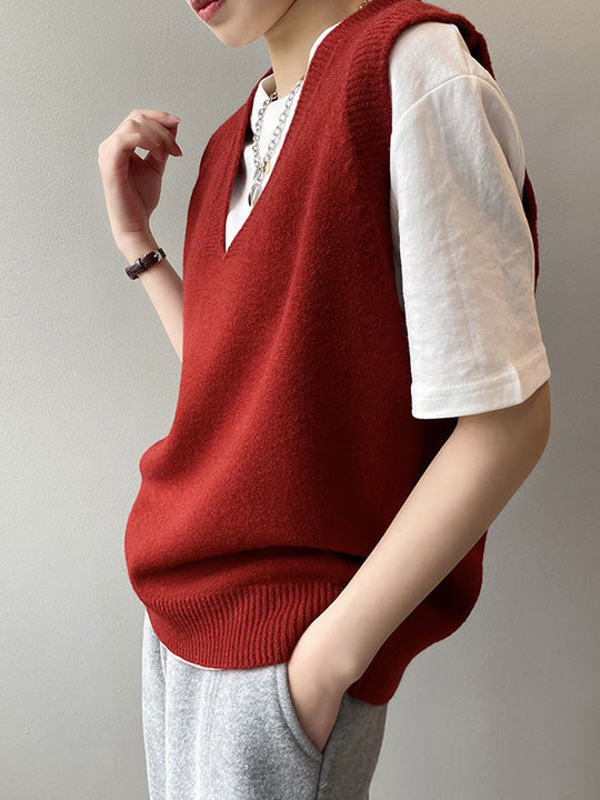 Damen Strickweste Mit V-Ausschnitt Und Lockerem Schnitt