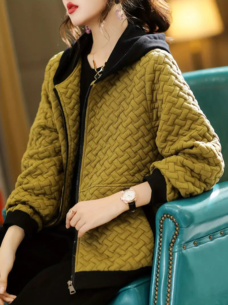 Damen Steppjacke Mit Kapuze Und Strukturmuster