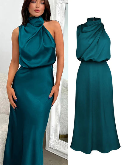 Damen Satin Midikleid mit asymmetrischem Ausschnitt