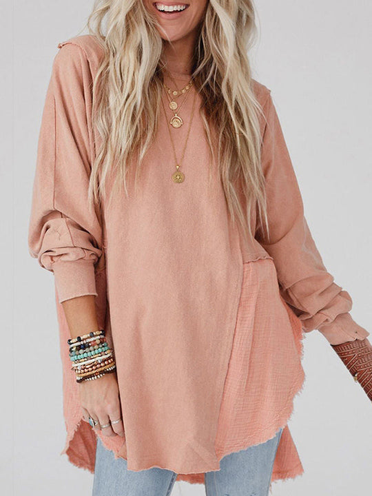 Damen Sweatshirt Mit Fransen Und High Low Schnitt