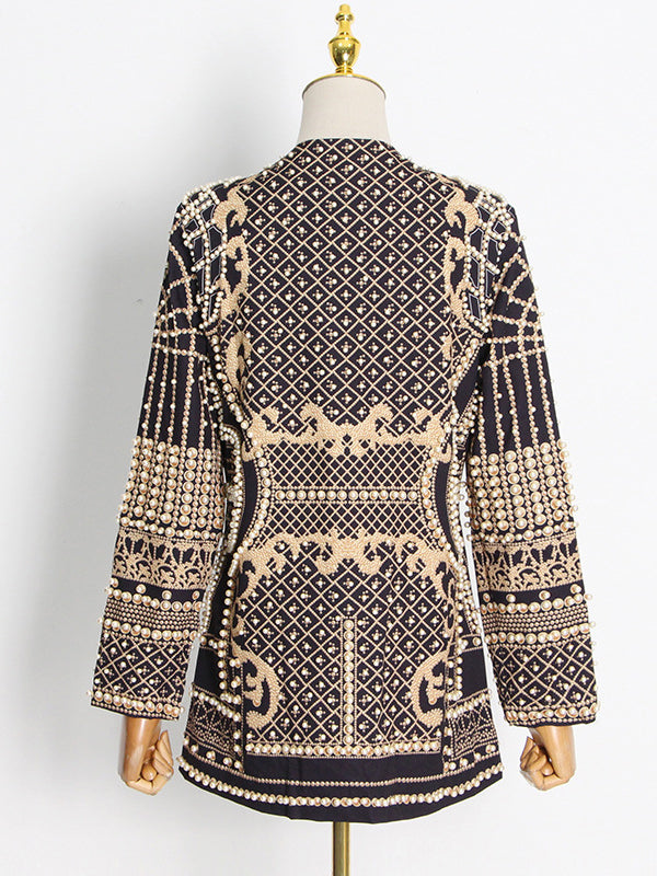 Damen Blazer Mit Perlenverzierung Und V Ausschnitt