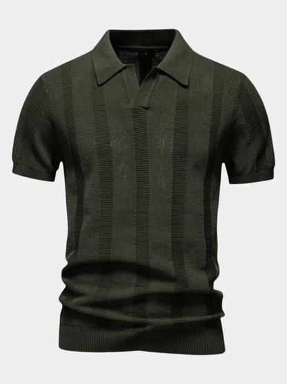 Herren Pullover-Poloshirt mit offenem Kragen und geripptem Saum
