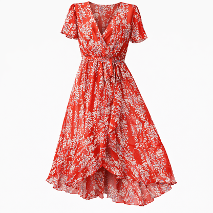 Midikleid mit Wickeloptik, V-Ausschnitt und Blumenmuster