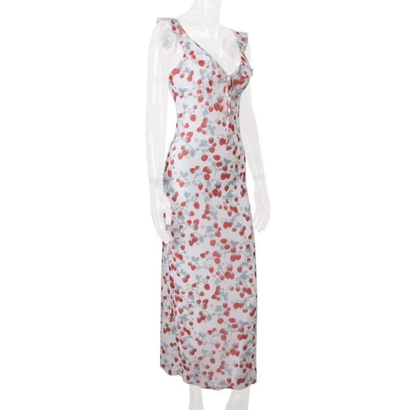Florales Maxikleid mit tiefem V-Ausschnitt und offenem Rücken Sommerkleid