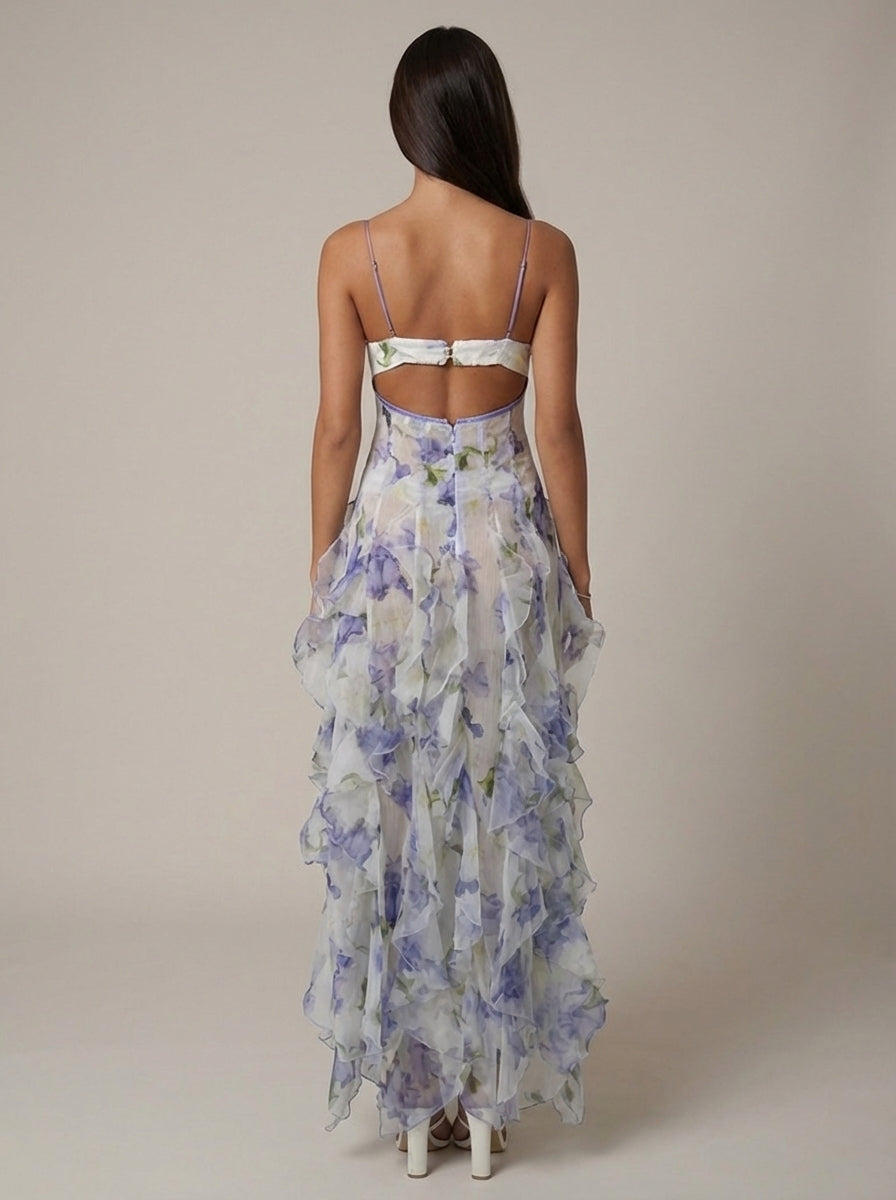 Fließendes Maxikleid Hellblau und Blassrosa