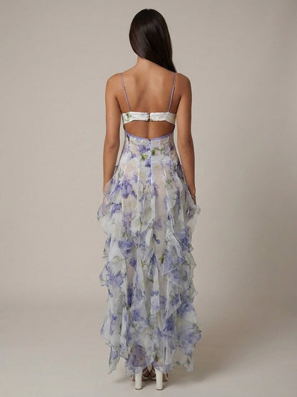 Fließendes Maxikleid Hellblau und Blassrosa