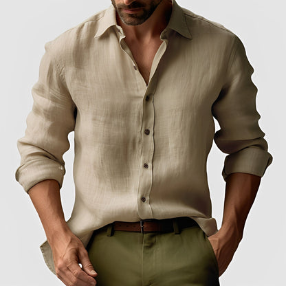 Klassisches Herren-Leinenhemd Einfaches leichtes Button-Up