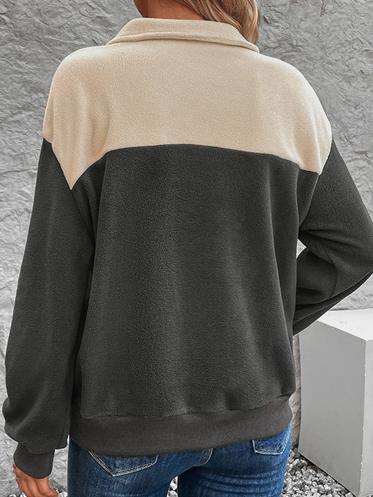 Damen Sweatshirt Mit Stehkragen Und Kontrastfarben