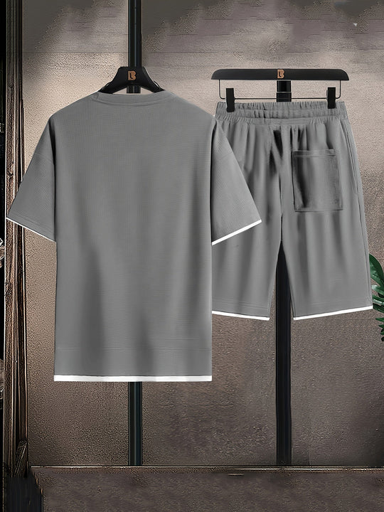 Herren Lounge Set Mit T Shirt Und Shorts Im Waffelmuster