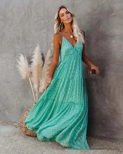 Boho-Chic Grünes Langes Sommerkleid