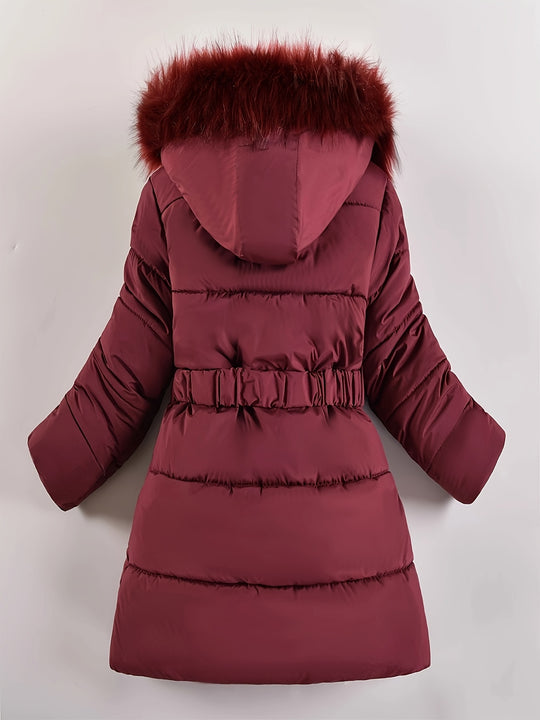 Gesteppte Winterjacke mit Kapuze und Gürtel für Damen