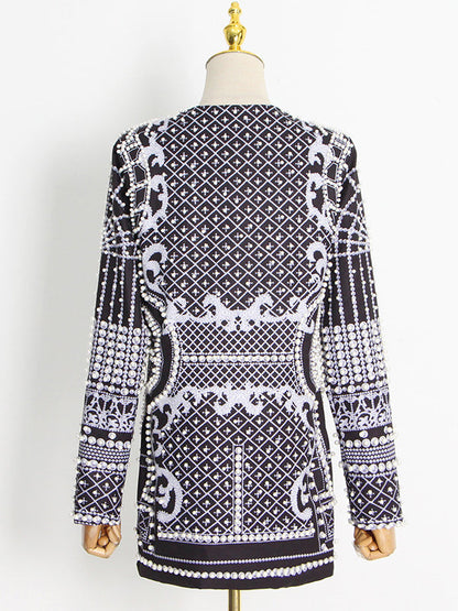 Damen Blazer Mit Perlenverzierung Und V Ausschnitt