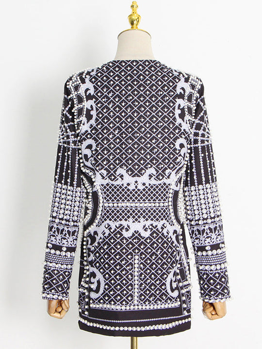 Damen Blazer Mit Perlenverzierung Und V Ausschnitt