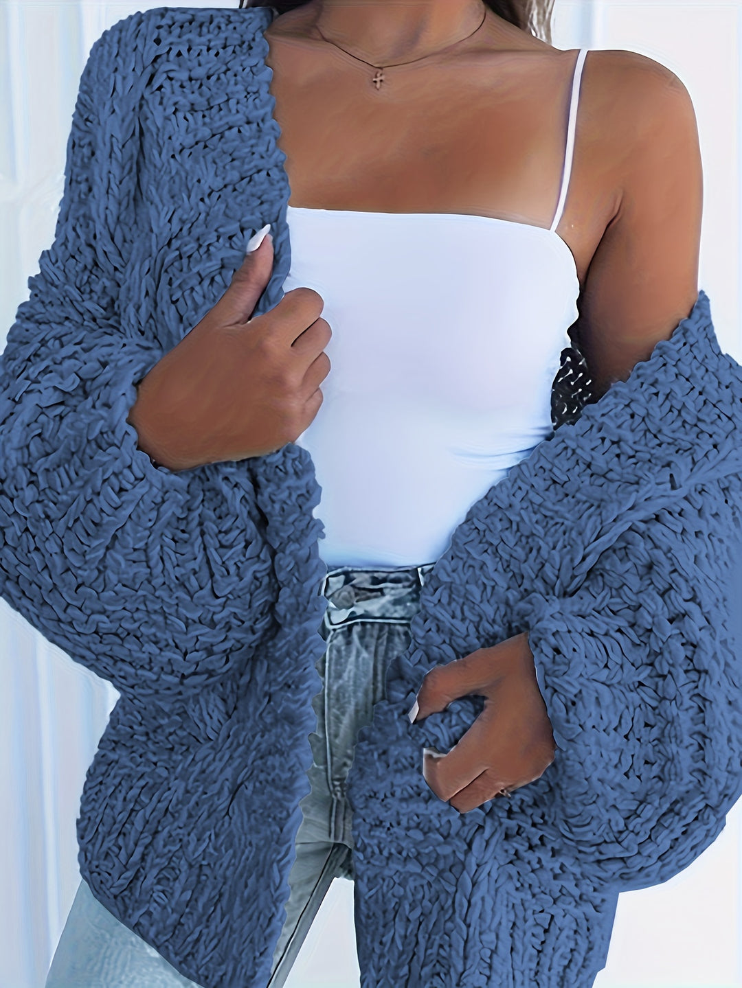 Grobstrick Cardigan mit geometrischem Muster für Damen