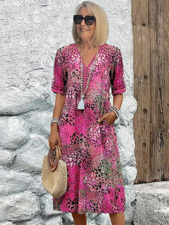 Damen Kleid In Mittlerer Länge Mit Lebendigem Design